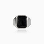 Emerald cut onyx men ring in polished silver