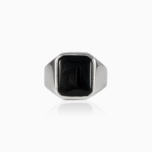 Emerald cut onyx men ring in polished silver