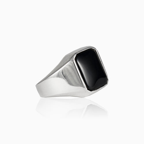 Emerald cut onyx men ring in polished silver