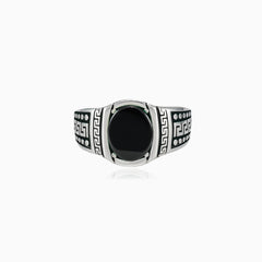 Oval cut onyx men ring with greek pattern silver design