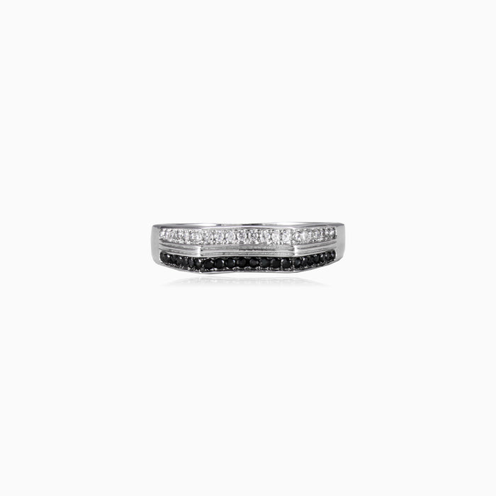 Onyx and cubic zirconia men ring with dual stone rows