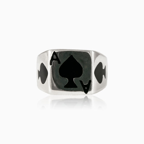 Silver ace of spades men ring