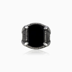 Cushion cut onyx men ring viking style