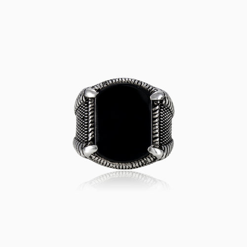 Cushion cut onyx men ring viking style
