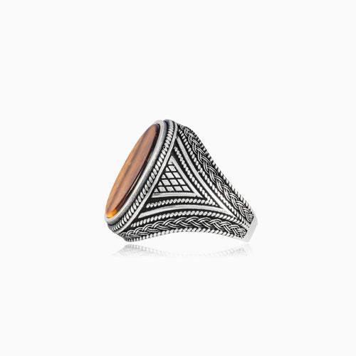 Oval cut tigers eye men ring viking style