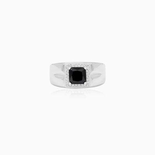 Sterling Silver Black Onyx Halo Ring