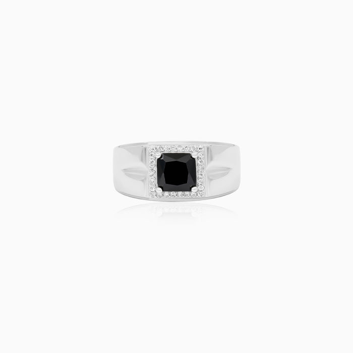 Sterling Silver Black Onyx Halo Ring
