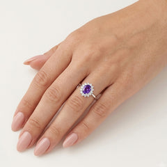 Sterling Silver Amethyst Halo Statement Ring