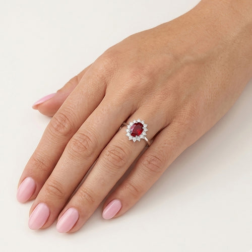 Sterling Silver Garnet Halo Ring