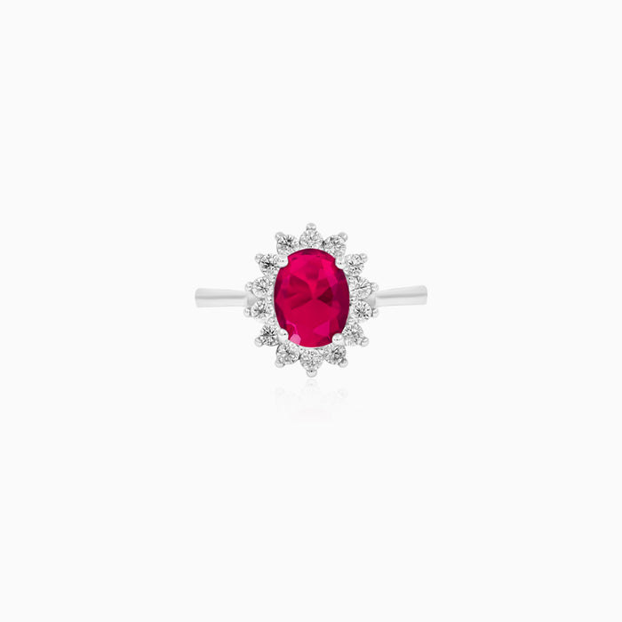 Sterling Silver Oval Synthetic Ruby Halo Ring