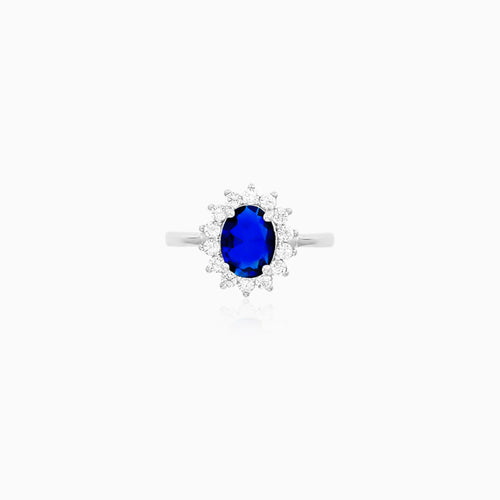 Sterling Silver Oval Sapphire Halo Ring