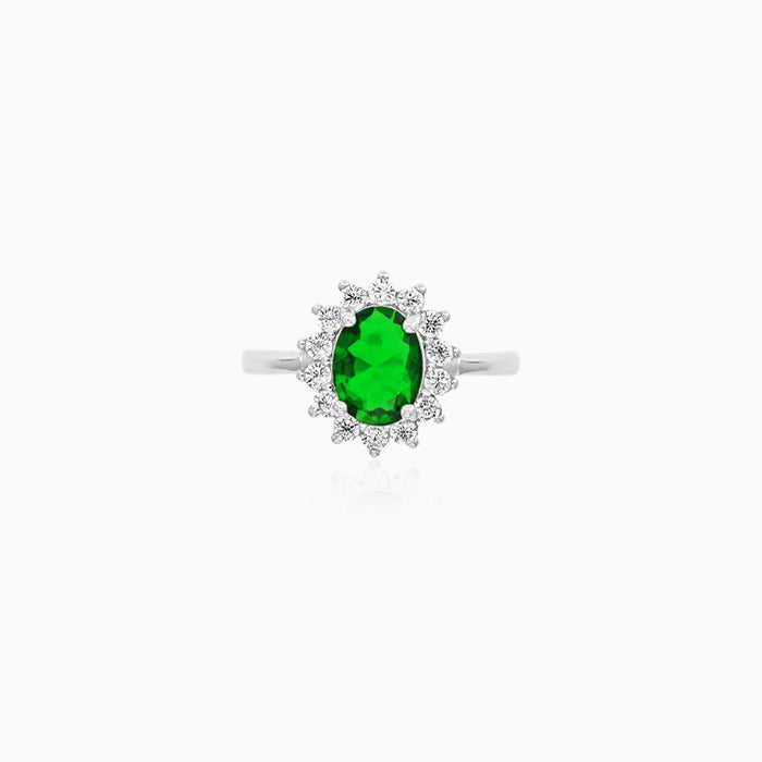 Sterling Silver Oval Emerald Halo Ring