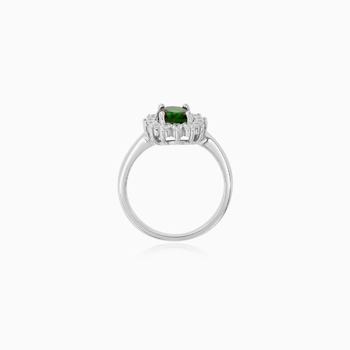 Sterling Silver Oval Emerald Halo Ring