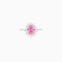 Sterling Silver Oval Pink Quartz Cluster Ring