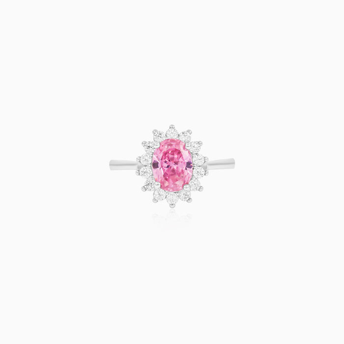 Sterling Silver Oval Pink Quartz Cluster Ring