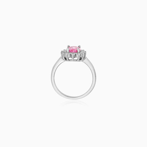 Sterling Silver Oval Pink Quartz Cluster Ring