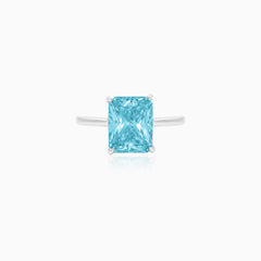 Sterling Silver Emerald Cut Blue Topaz Ring