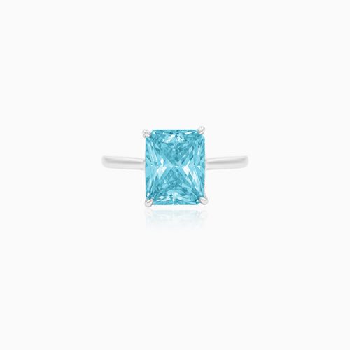 Sterling Silver Emerald Cut Blue Topaz Ring