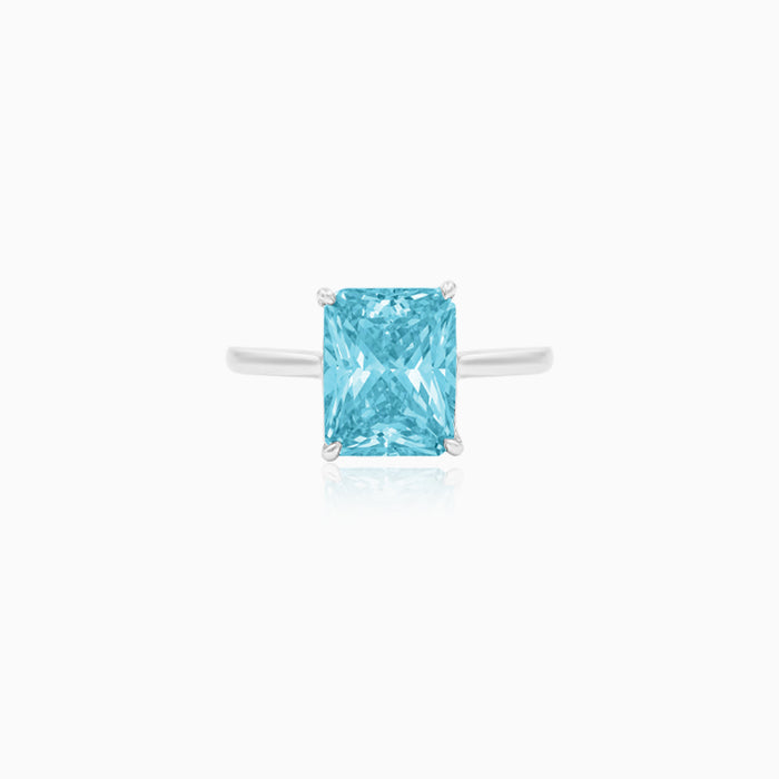 Sterling Silver Emerald Cut Blue Topaz Ring