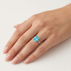 Sterling Silver Emerald Cut Blue Topaz Ring
