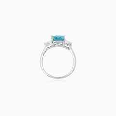 Sterling Silver Blue Topaz Three Stone Ring