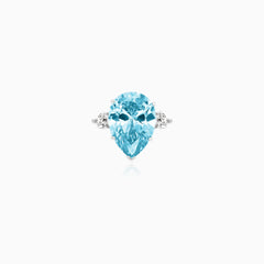 Sterling Silver Pear Blue Topaz Ring