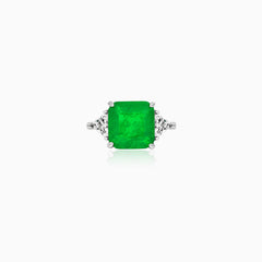 Sterling Silver Emerald-Cut Green Ring