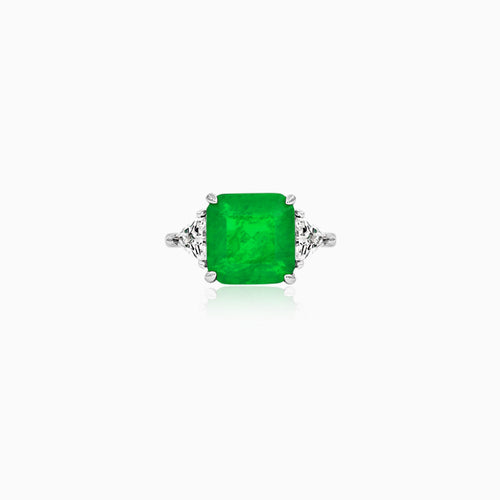 Sterling Silver Emerald-Cut Green Ring