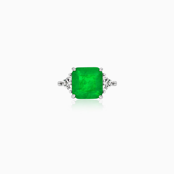 Sterling Silver Emerald-Cut Green Ring