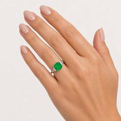 Sterling Silver Emerald-Cut Green Ring
