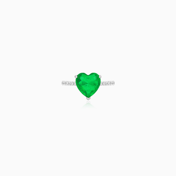 Sterling Silver Heart Emerald Ring