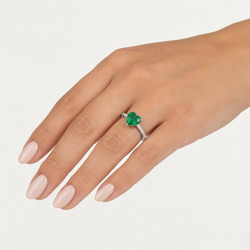 Sterling Silver Heart Emerald Ring
