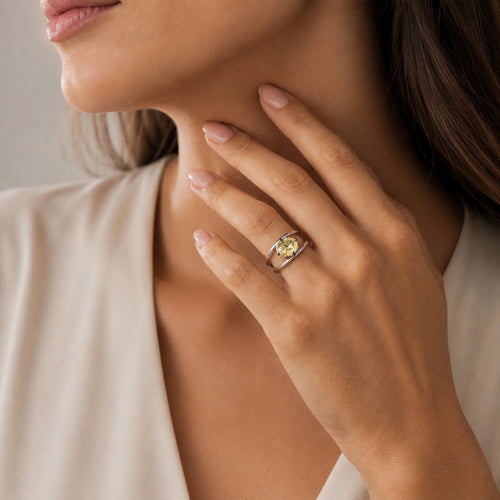 Sterling Silver Light Yellow Oval Cut Ring