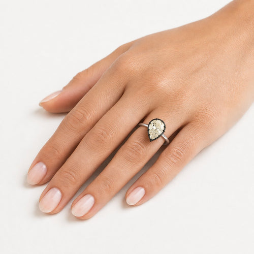 Sterling Silver Pear Cut Light Yellow Cubic Zirconia Ring