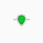 Sterling Silver Pear Cut Emerald Halo Ring