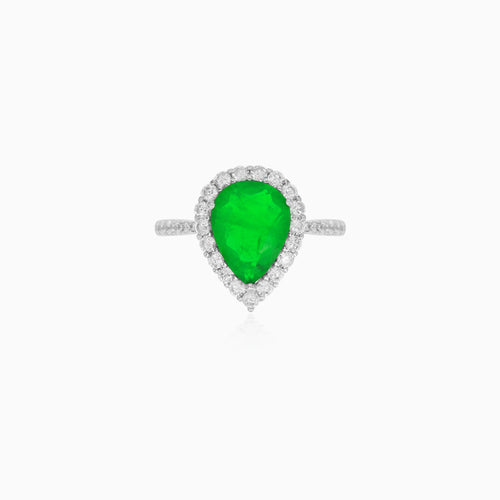 Sterling Silver Pear Cut Emerald Halo Ring