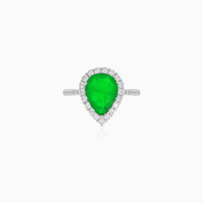 Sterling Silver Pear Cut Emerald Halo Ring