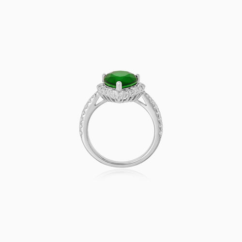 Sterling Silver Pear Cut Emerald Halo Ring