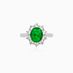 Sterling Silver Oval Emerald Halo Ring