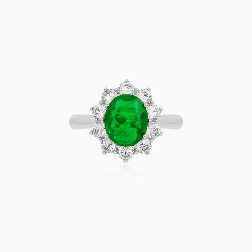 Sterling Silver Oval Emerald Halo Ring