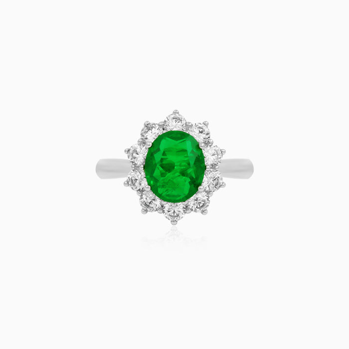 Sterling Silver Oval Emerald Halo Ring