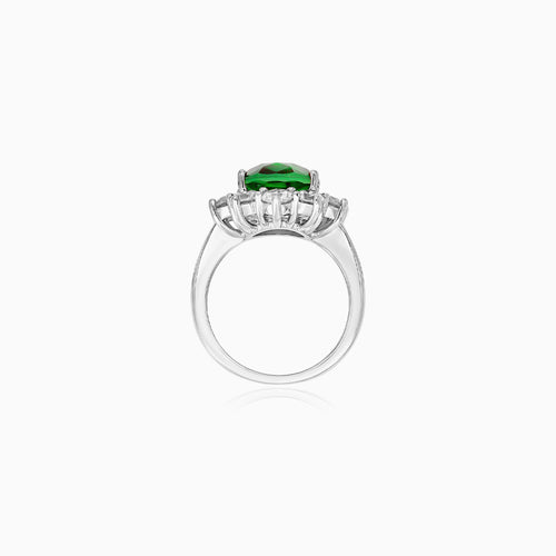 Sterling Silver Oval Emerald Halo Ring