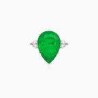 Sterling Silver Pear Emerald Ring