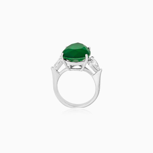 Sterling Silver Pear Emerald Ring