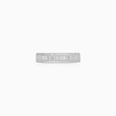 Sterling Silver Emerald Cut Pavé Ring