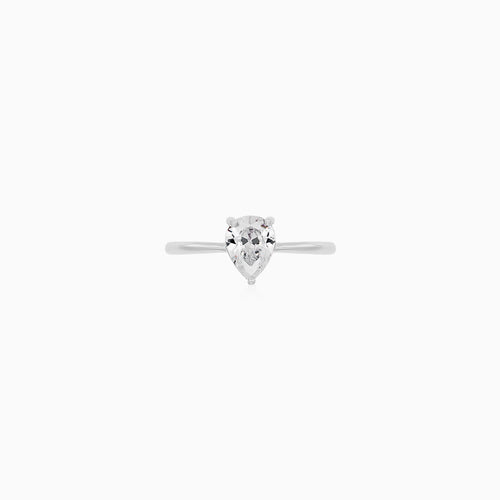 Sterling Silver Pear Cut Solitaire Ring