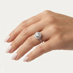 Sterling Silver Round Halo Ring