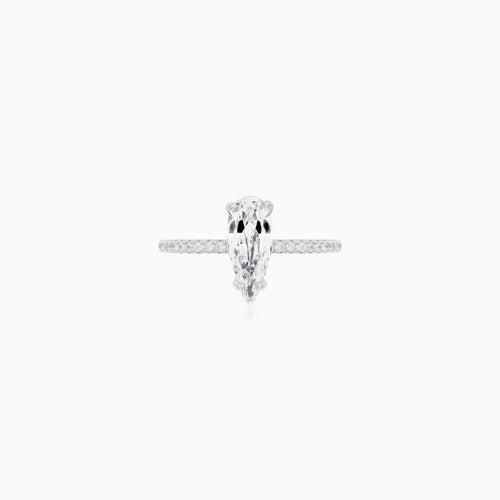 Sterling Silver Pear Cut Pavé Ring
