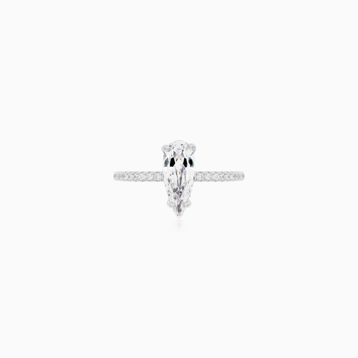 Sterling Silver Pear Cut Pavé Ring