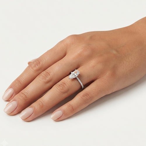 Sterling Silver Pear Cut Pavé Ring